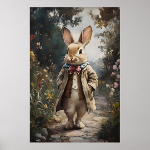 Victorian Rabbit Print, Easter Bunny, Cottagecore Poster