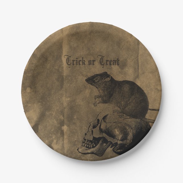 Victorian Rat and Skull Halloween themed Paper Plate (Front)