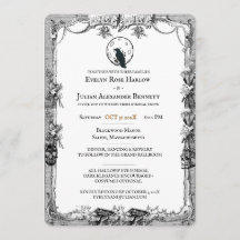 Victorian Raven Moon Gothic Halloween Wedding Invi