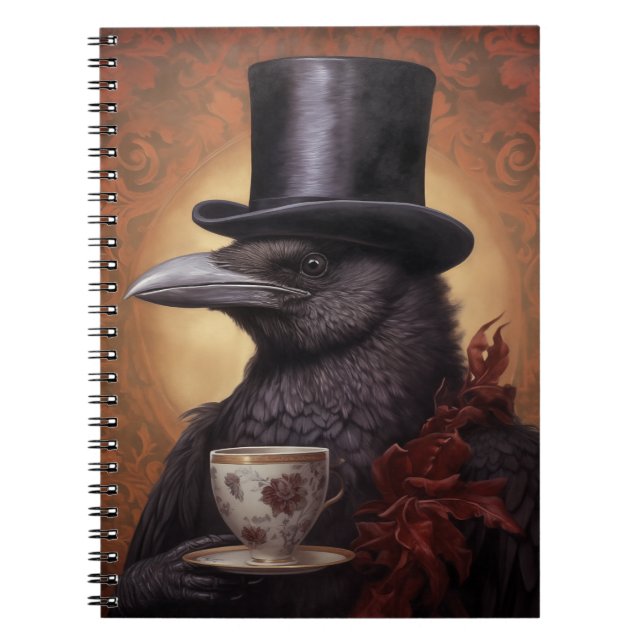Victorian Raven w/Top Hat Enjoys Coffee - Notebook (Front)