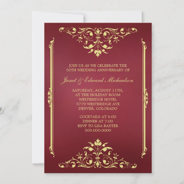 Victorian Red and Gold Anniversary Invitation (Front)