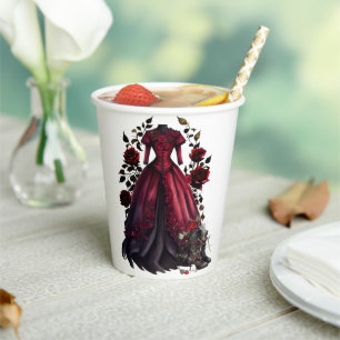 Victorian Red Dress and Heels Antique Roses Gown Paper Cups