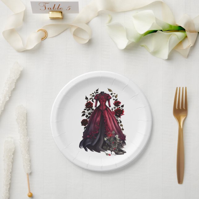 Victorian Red Dress and Heels | Antique Roses Gown Paper Plate (Wedding)