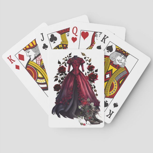 Victorian Red Dress and Heels | Antique Roses Gown Playing Cards (Back)