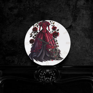 Victorian Red Dress and Heels   Antique Roses Gown Round Clock