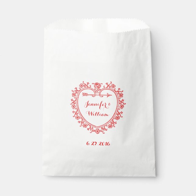 Victorian Red Heart Wedding Favour Bag (Front)