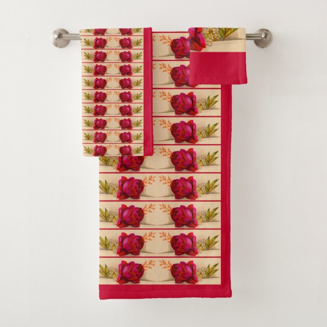Victorian red rose bath towel set (Insitu)