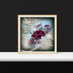 Victorian Red Rose Ephemeral Grunge  Poster