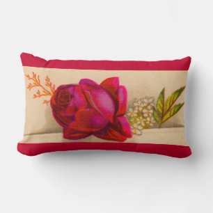 Victorian red rose lumbar cushion