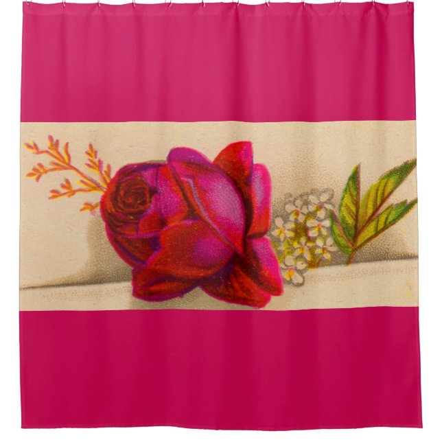 Victorian red rose print shower curtain (Front)