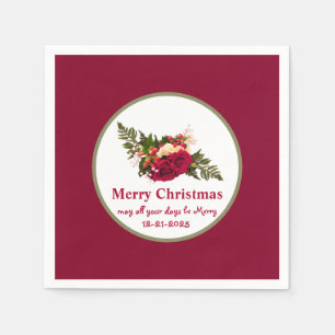  Victorian Red Rose Swagger-Merry Christmas design Napkin