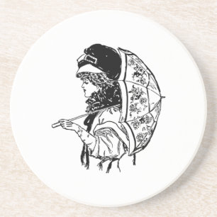 Victorian Regency Woman with Parasol Portrait Coaster