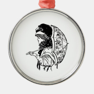 Victorian Regency Woman with Parasol Portrait Metal Tree Decoration