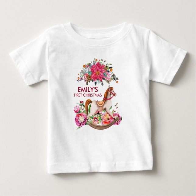 Victorian Rocking Horse First Christmas Baby T-Shirt (Front)