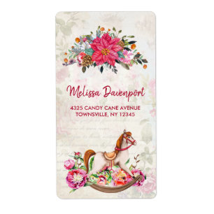 Victorian Rocking Horse & Poinsettia Christmas