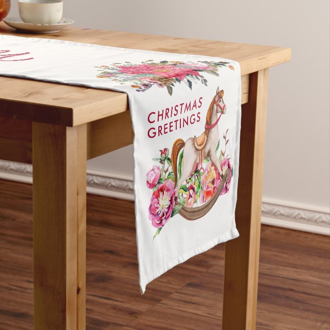 Victorian Rocking Horse & Poinsettia Christmas Short Table Runner (In Situ)