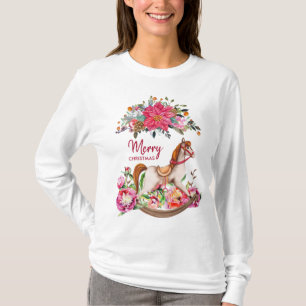 Victorian Rocking Horse & Poinsettia Christmas T-Shirt