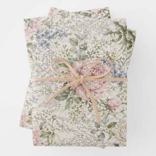 Victorian Romance: Blushing Peonies Delicate Lace Wrapping Paper Sheet