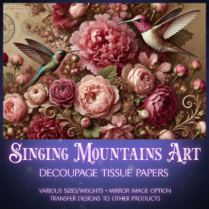 Victorian Romance Hummingbird Floral Decoupage  Tissue Paper