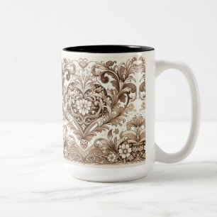 Victorian Romantic Floral Heart Valentine's day Two-Tone Coffee Mug