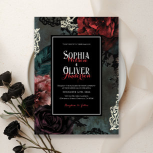 Victorian Romantic Gothic Dark Black Wedding Invitation