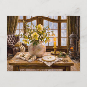 Victorian Room Winter Flowers Postcard
