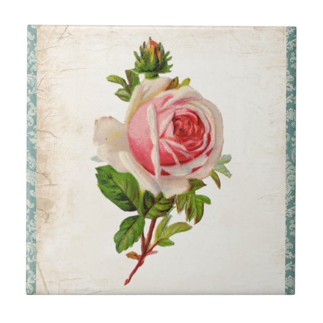 Victorian Rose and Damask Ceramic Tile (Front)