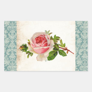 Victorian Rose and Damask Rectangular Sticker