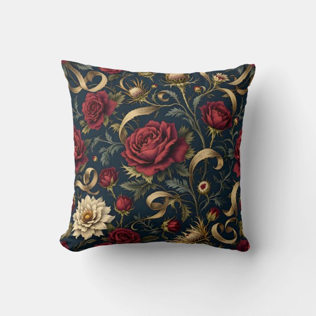 Victorian Rose and Thistle Elegant Pattern Cushion (Front)