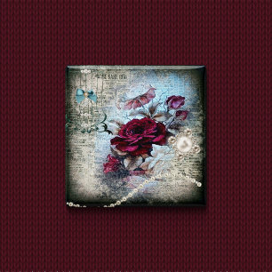 Victorian Rose Ephemera 15 Cm Square Badge