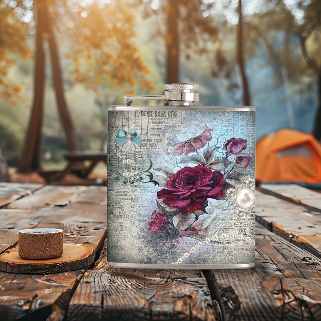 Victorian Rose Ephemera Hip Flask (Creator Uploaded)