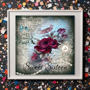 Victorian Rose Ephemera Sweet Sixteen  Invitation