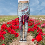 Victorian Rose Ephemera Vintage Chic Leggings<br><div class="desc">Lovely,  vintage,  red rose florals on newspaper print,  featuring a faux pearl brooch and necklace,  birdcage with teal bow to create a luxury,  extravagant,  vintage chic style for her.</div>