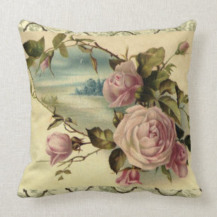 Victorian Rose Garden Gate by the Sea Cushion