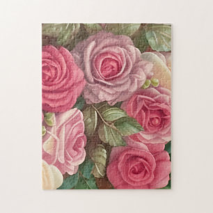 Victorian Rose Garden - Pastel Pink Blooms Jigsaw Puzzle