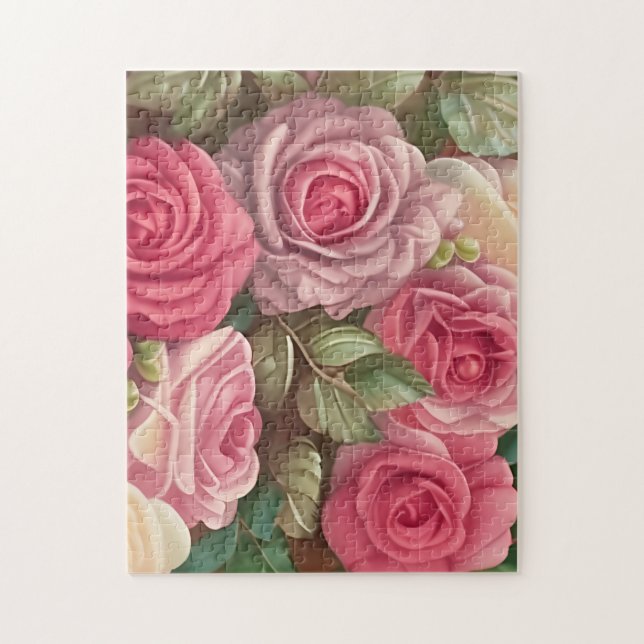 Victorian Rose Garden - Pastel Pink Blooms Jigsaw Puzzle (Vertical)
