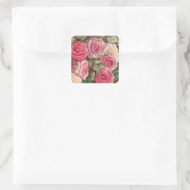 Victorian Rose Garden - Pastel Pink Blooms Square Sticker (Bag)
