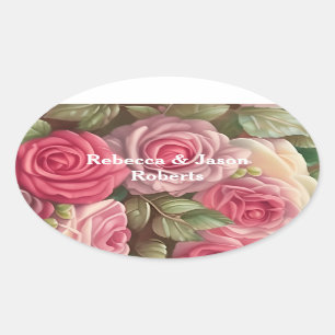 Victorian Rose Garden - Wedding Bouquet Oval Sticker