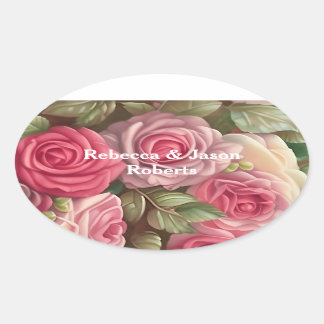 Victorian Rose Garden - Wedding Bouquet Oval Sticker
