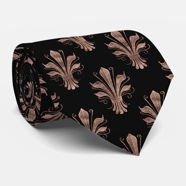 Victorian rose gold black pattern Wedding neck tie (Rolled)