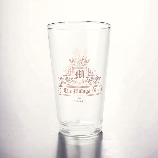 Victorian Rose Gold Crown Monogram Pint Bar Glass (Creator Uploaded)