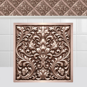 Victorian Rose Gold Embossed Pink Damask Ceiling Ceramic Tile
