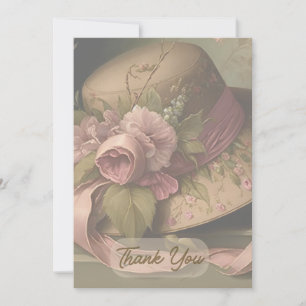 Victorian Rose Hat with Beige Thank You Card