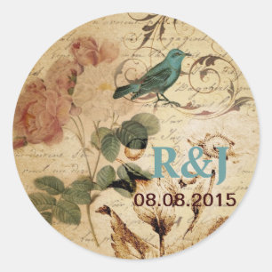 Victorian Rose Paris Scripts french bird botanical Classic Round Sticker