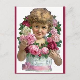 Victorian Rose Wreath Girl Postcard