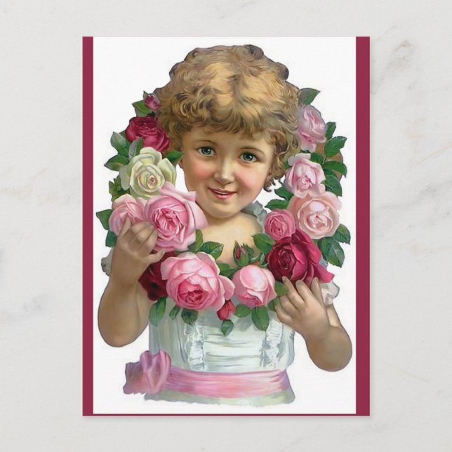 Victorian Rose Wreath Girl Postcard (Front)