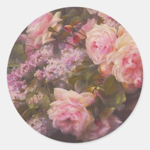 Victorian Roses and Lilacs Classic Round Sticker