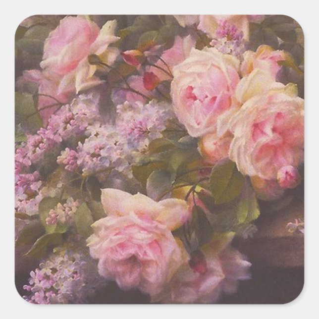 Victorian Roses and Lilacs Square Sticker (Front)