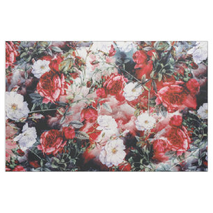 Victorian Roses Floral red white black fabric