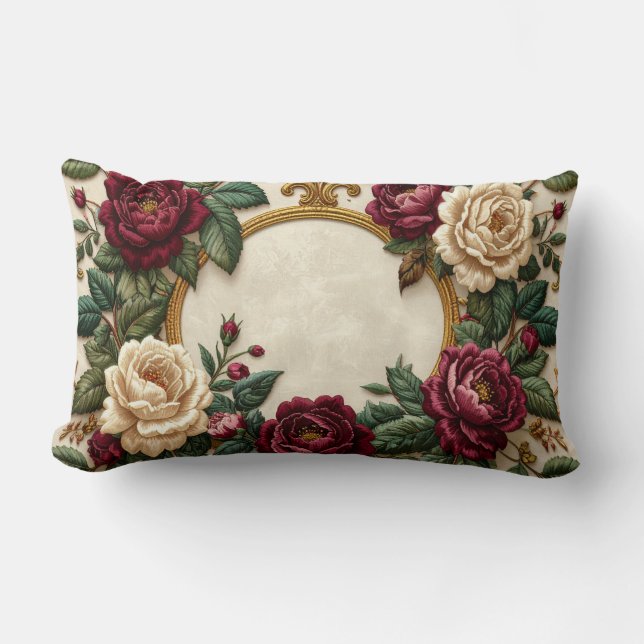 Victorian Roses Gold Oval Frame Pillow - Elegant B (Front)